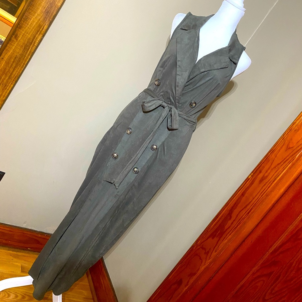 Olive Green Double Slit Maxi Dress - M